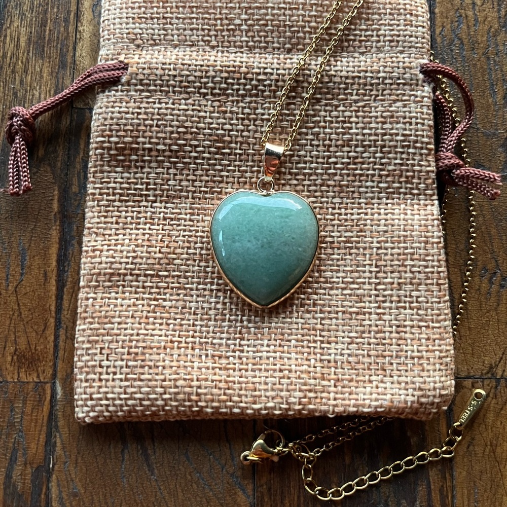 Green Aventurine Necklace Aventurine Pendant with Gold Stainless Steel Chain